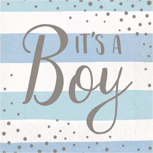 Napkins Blue Silver Its A Boy - Pack 16