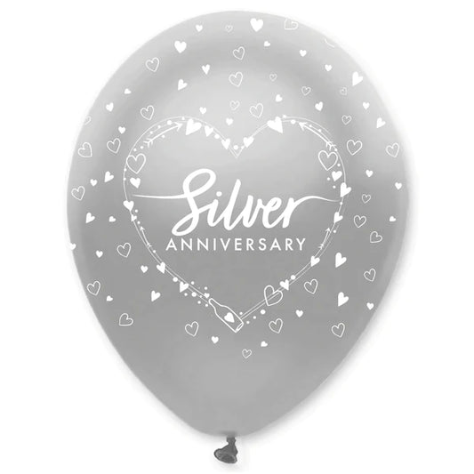 Silver Anniversary Latex Balloons - Pack 6