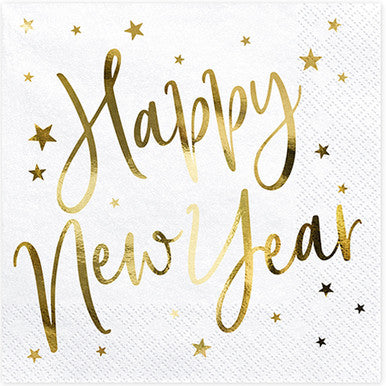 Happy new Year White/Gold Napkins 20PK