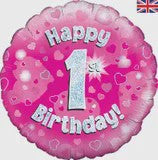 1st Birthday Pink Foil Round 18"