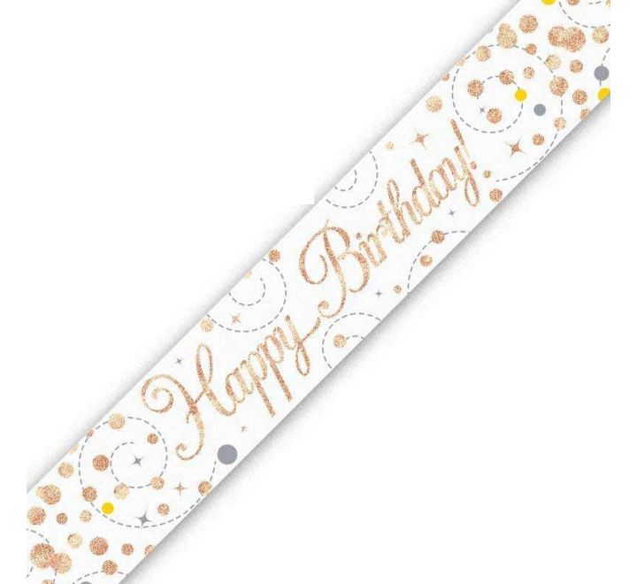 Sparkling fizz Birthday Banner White & Rose Gold